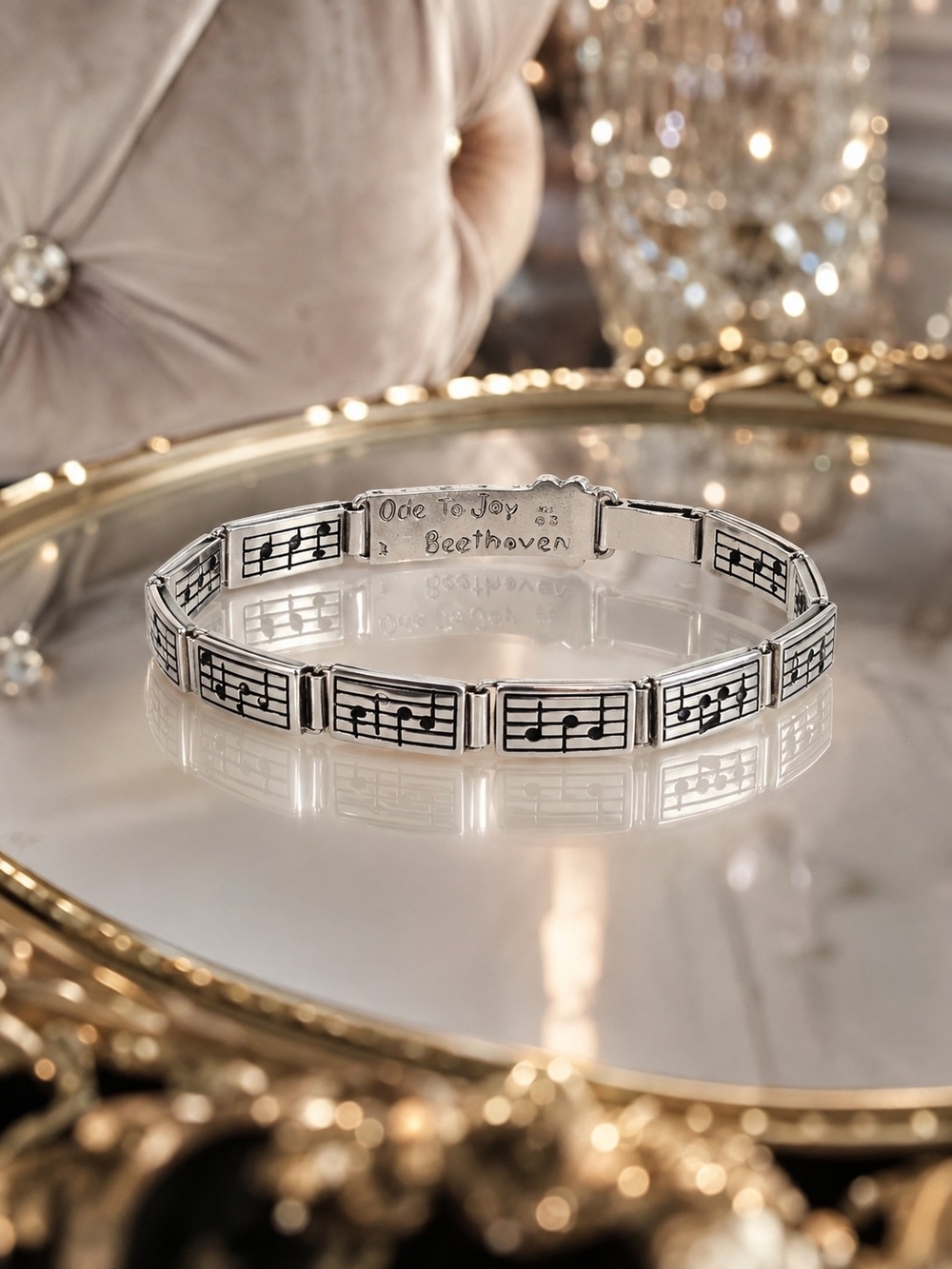 Vintage Silver 'Ode to Joy' Beethoven Music Note Bracelet